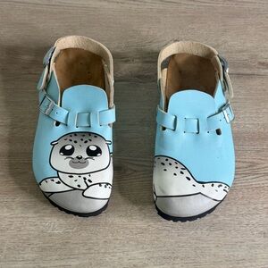 Birkis Light Blue Kids Slippers with Seal Design